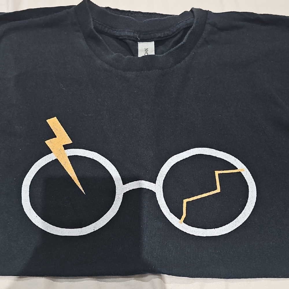 Harry Potter Inspired Black T-Shirt with Lightning Glasses Design